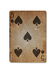 Image showing Very old playing card, five of spades