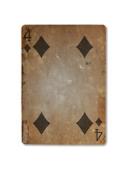 Image showing Very old playing card, four of diamonds