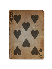 Image showing Very old playing card, eight of hearts