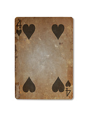 Image showing Very old playing card, four of hearts