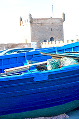 Image showing boat   in morocco  old harbor wood    and  abstract pier