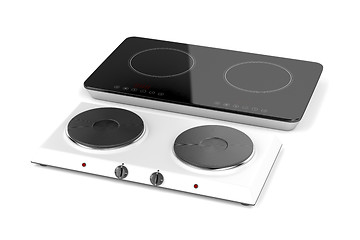 Image showing Double hot plate and induction cooktop