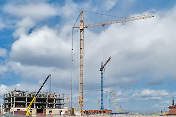 Image showing Cranes on construction site