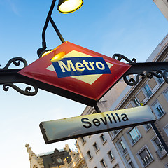 Image showing Metro Station Sign in Madrid Spain