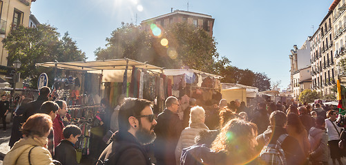 Image showing People on el Rastro flea market, Madrid, Spain.