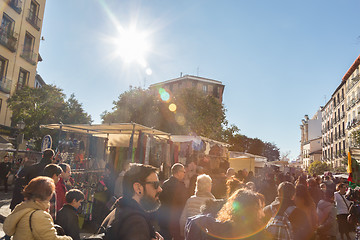 Image showing People on el Rastro flea market, Madrid, Spain.