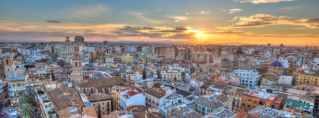 Image showing Sunset Over Historic Center of Valencia, Spain.