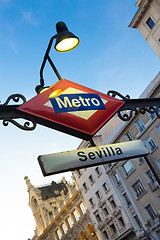 Image showing Metro Station Sign in Madrid Spain