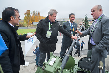 Image showing Business negotiations on the tank. Russia