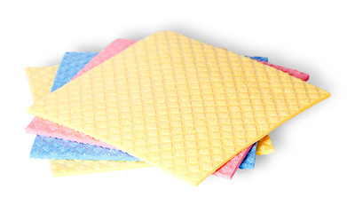 Image showing Are scattered colorful sponges for dishwashing