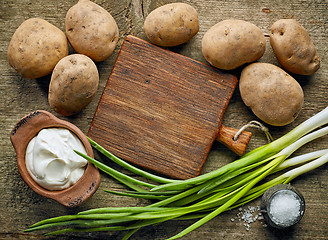 Image showing Cooking ingredients and cutting board