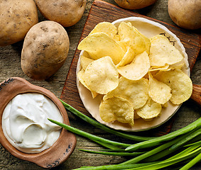 Image showing Potato chips on ceramic plate