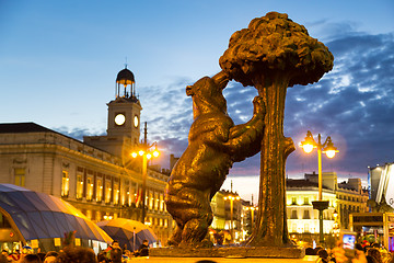 Image showing Statue of bear on Puerta del Sol, Madrid, Spain.