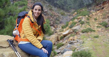 Image showing Young backpacker relaxing to enjoy the view