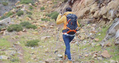 Image showing Rear view of an active female hiker