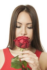 Image showing asian woman red rose