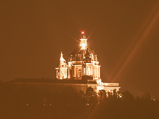 Image showing Basilica di Superga at night in Turin vintage