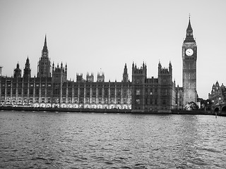 Image showing Black and white Houses of Parliament in London