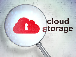 Image showing Cloud computing concept: Cloud With Keyhole and Cloud Storage with optical glass