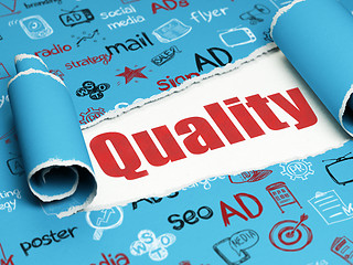 Image showing Marketing concept: red text Quality under the piece of  torn paper