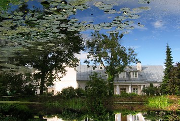 Image showing reflection of nature in pond of botanic garden in tartu, estonia