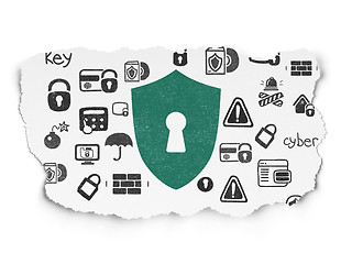 Image showing Privacy concept: Shield With Keyhole on Torn Paper background