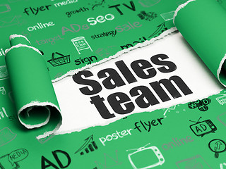 Image showing Marketing concept: black text Sales Team under the piece of  torn paper