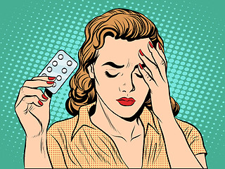 Image showing Woman with headache pills