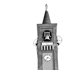 Image showing ancien clock tower in italy europe old  stone and bell