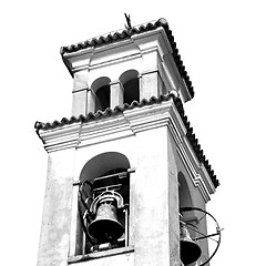 Image showing ancien clock tower in italy europe old  stone and bell