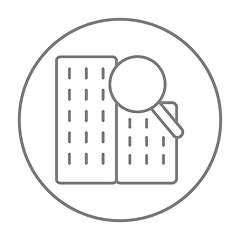 Image showing Condominium and magnifying glass line icon.