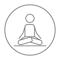 Image showing Man meditating in lotus pose line icon.