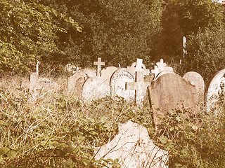 Image showing Tombs and crosses at goth cemetery vintage