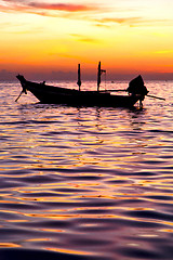 Image showing sunrise boat  in thailand   tao bay coastline south sea