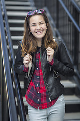 Image showing Portrait of Pretty Young Female Student With Backpack