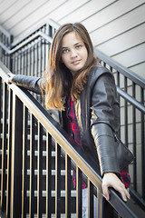 Image showing Portrait of Pretty Young Girl Weather Leather Jacket