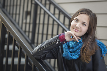 Image showing Portrait of Pretty Young Girl Weather Leather Jacket