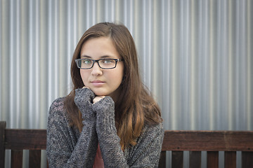 Image showing Portrait of Melancholy Young Girl with Glasses