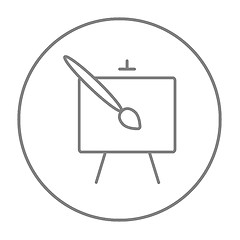 Image showing Easel and paint brush line icon.