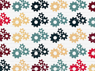 Image showing Data concept: Gears icons on wall background