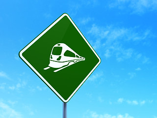 Image showing Vacation concept: Train on road sign background