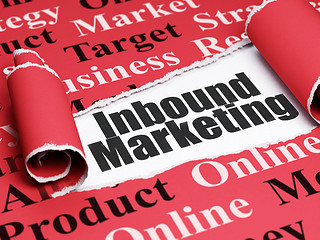 Image showing Advertising concept: black text Inbound Marketing under the piece of  torn paper