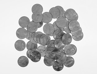 Image showing Black and white Dollar coins 1 cent wheat penny