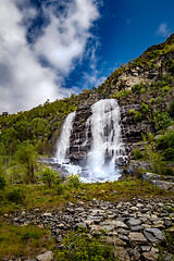 Image showing Beautiful Nature Norway natural landscape. Waterfall Norway.