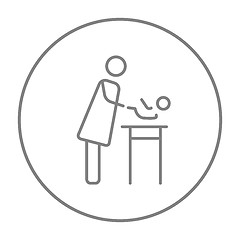 Image showing Mother taking care of baby line icon.