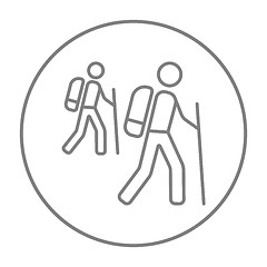 Image showing Tourist backpackers line icon.