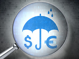 Image showing Privacy concept: Money And Umbrella with optical glass on digital background