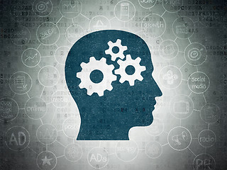 Image showing Marketing concept: Head With Gears on Digital Paper background