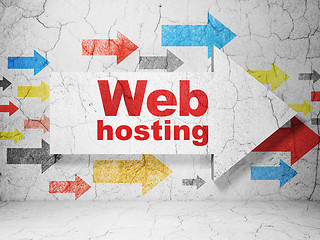 Image showing Web development concept: arrow with Web Hosting on grunge wall background