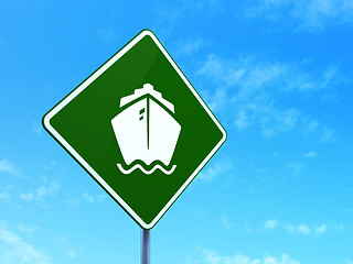 Image showing Tourism concept: Ship on road sign background